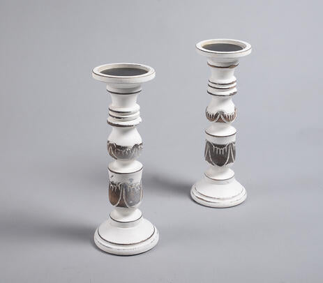 Distress Mango Wood Candle Stands Set