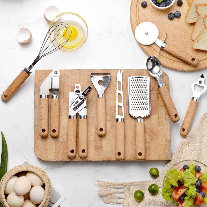 9 Piece Timber & Steel Culinary Essentials Set