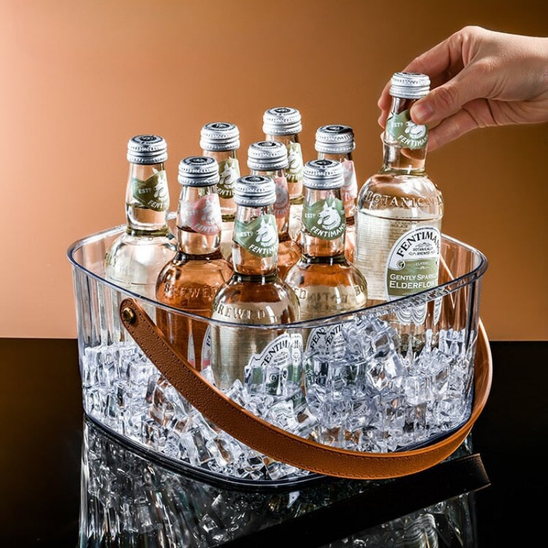 Clear Lux Faux Leather Handle Drink Cooler