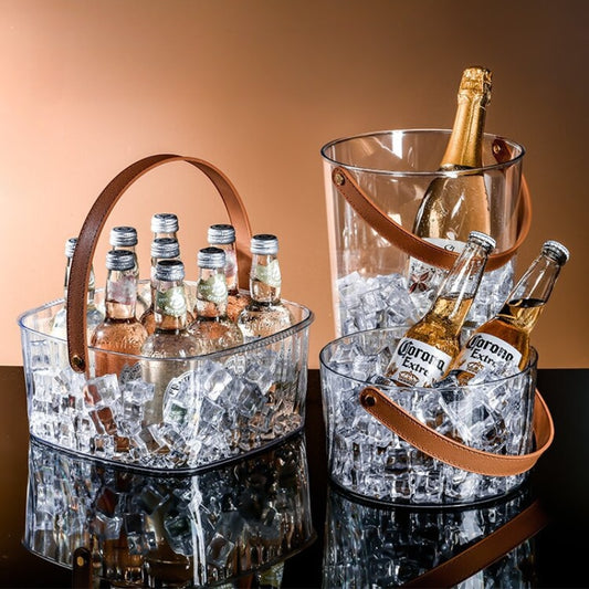 Clear Lux Faux Leather Handle Drink Cooler