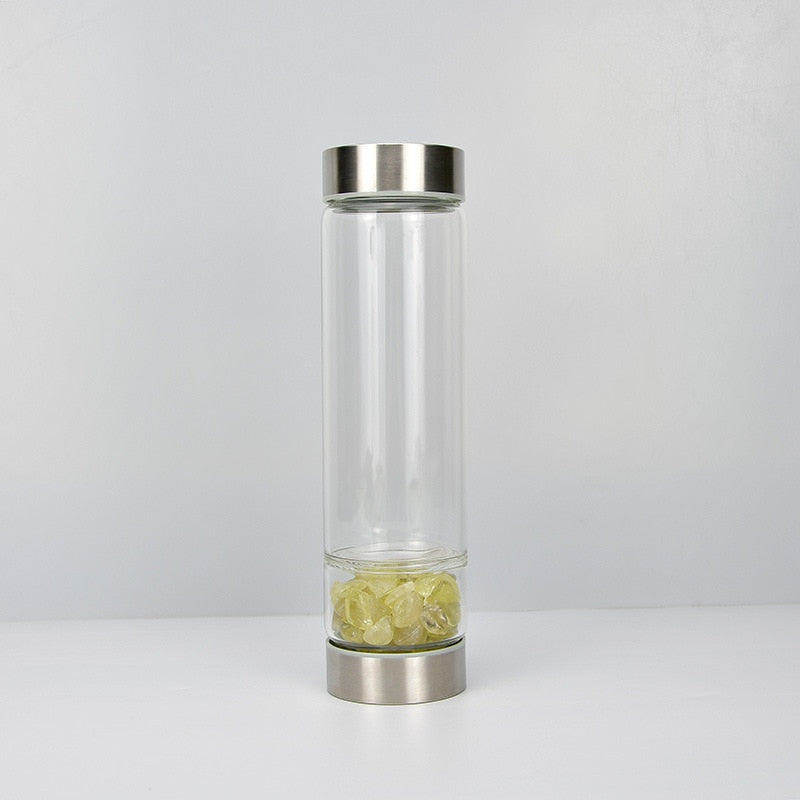 Natural Quartz Crystal Glass Water Bottle 550ml