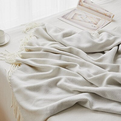 StripeLux Fringed Decorative Throw Blanket