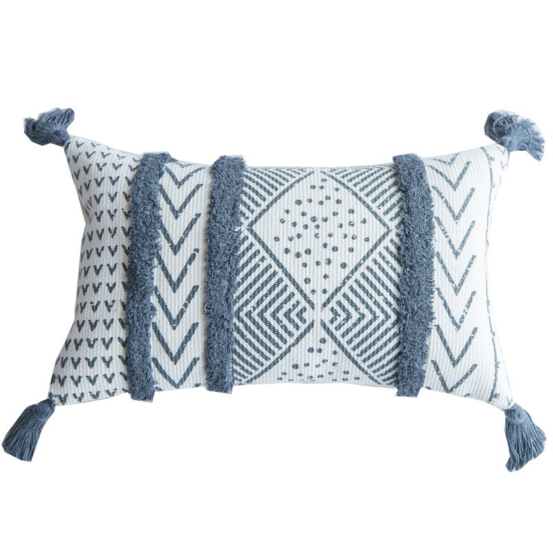 Serene Elegance Geometric Tassels Cushion Cover