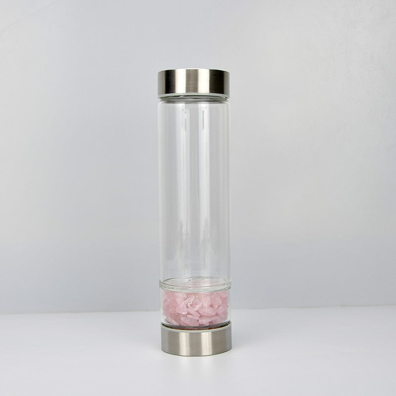 Natural Quartz Crystal Glass Water Bottle 550ml