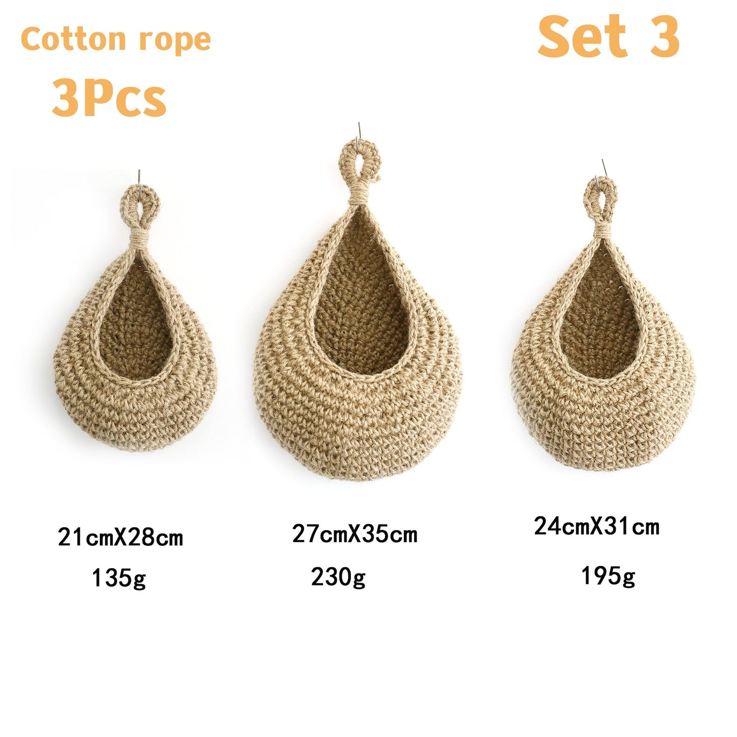 Woven Elegance 3-Piece Teardrop Weave Wall Basket Set