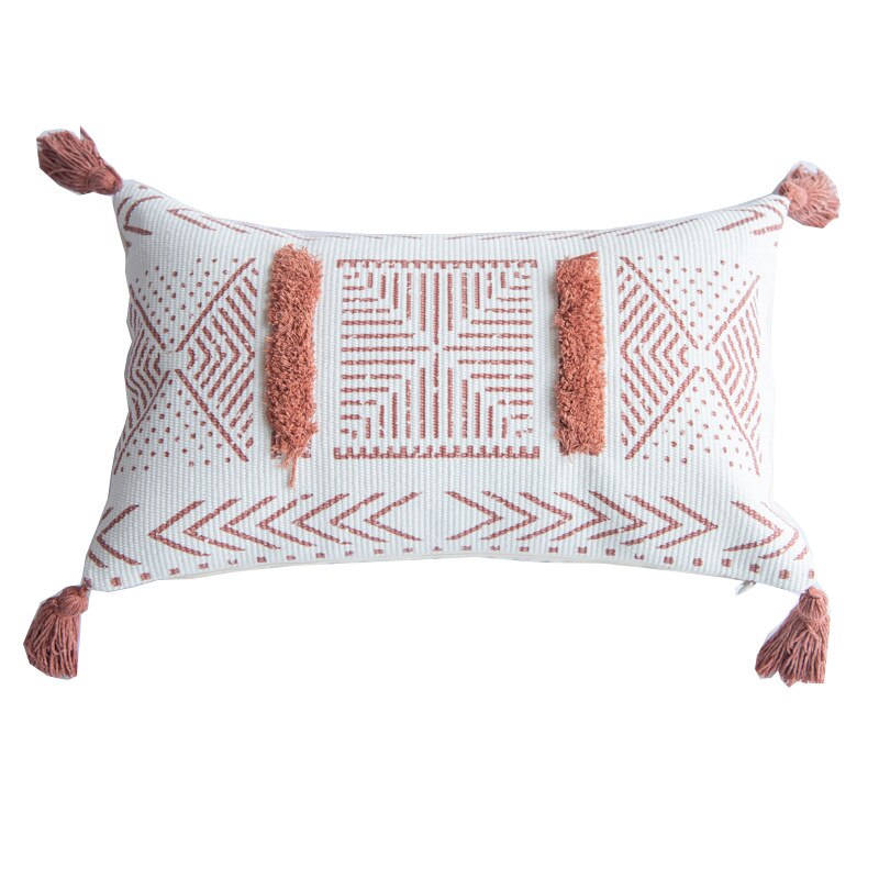 Serene Elegance Geometric Tassels Cushion Cover