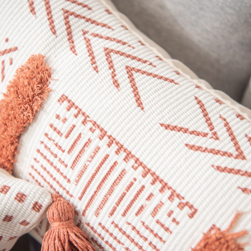 Serene Elegance Geometric Tassels Cushion Cover