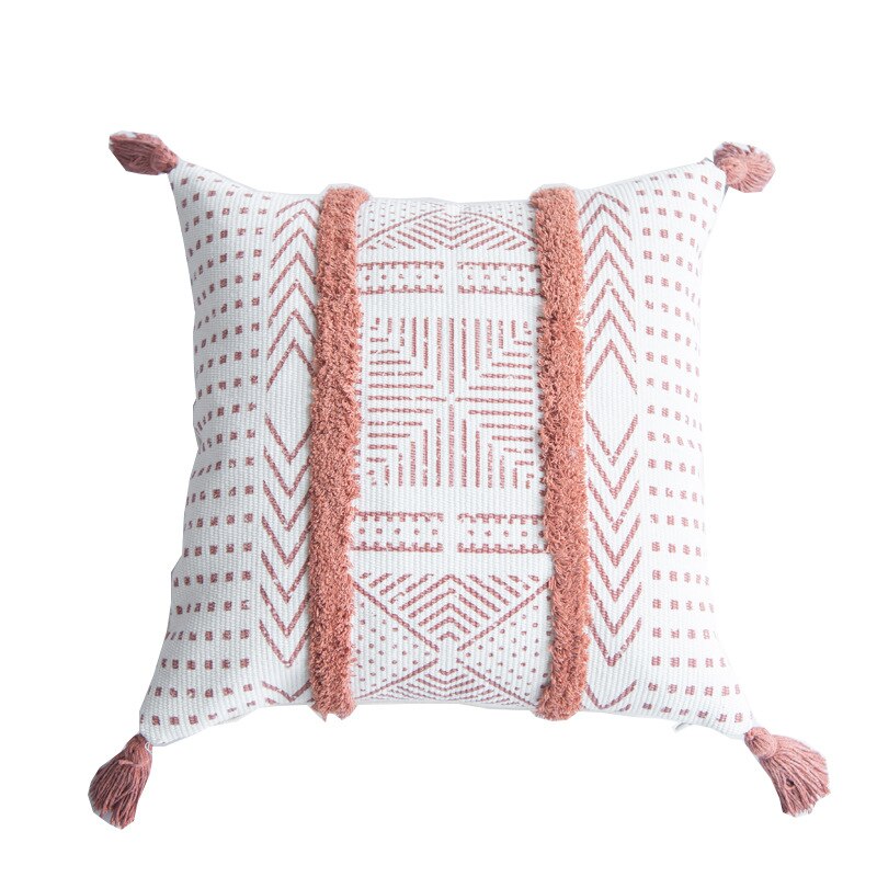 Serene Elegance Geometric Tassels Cushion Cover