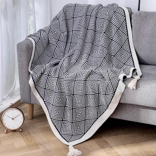 GeoTassel Knit Throw Blanket