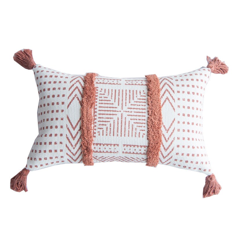 Serene Elegance Geometric Tassels Cushion Cover