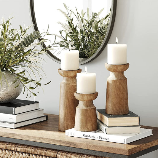 VintageGlow Solid Wood Candle Holder