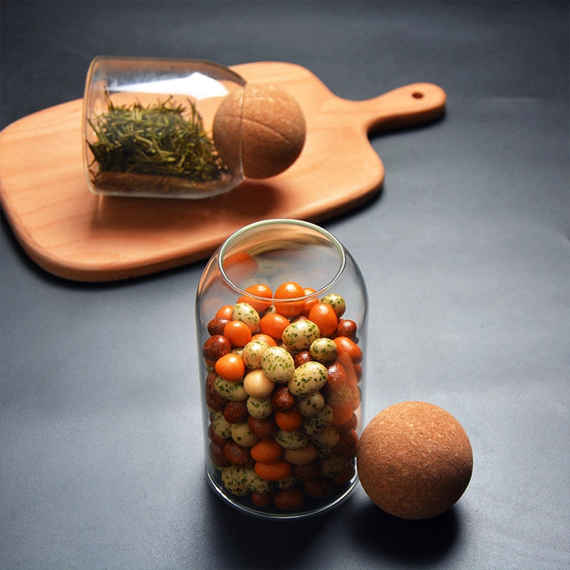 Cork Sphere Elegance Glass Canisters