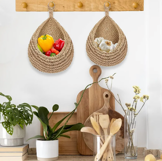 Woven Elegance 3-Piece Teardrop Weave Wall Basket Set