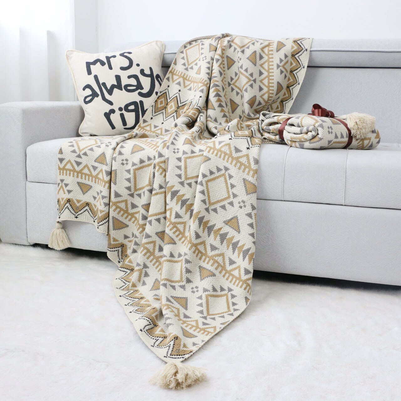 NativeTassel Knit Throw Blanket