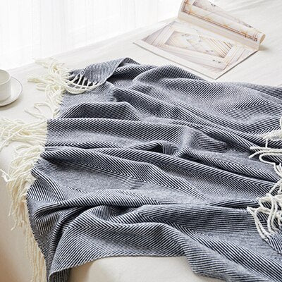 StripeLux Fringed Decorative Throw Blanket