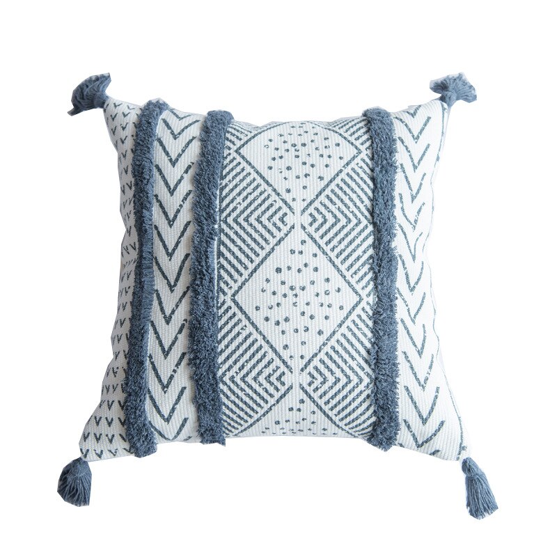 Serene Elegance Geometric Tassels Cushion Cover