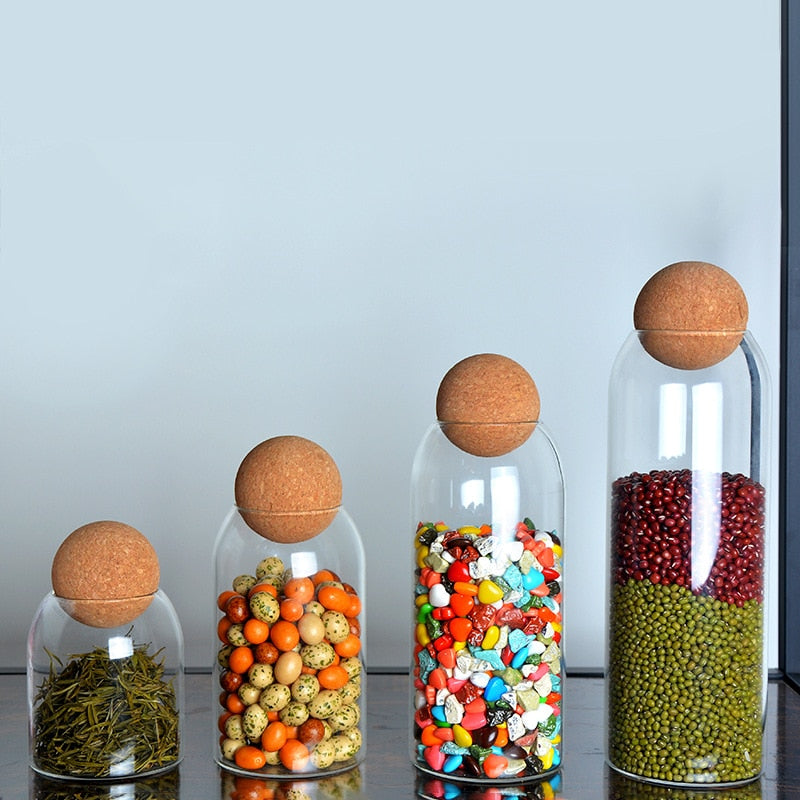 Cork Sphere Elegance Glass Canisters