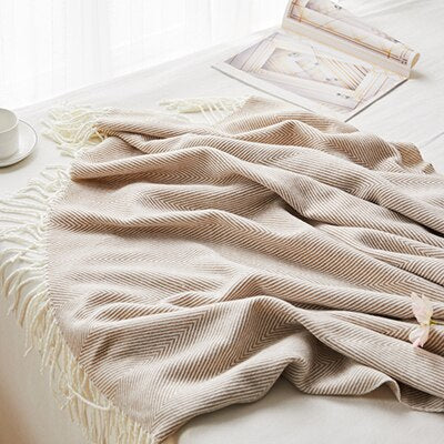 StripeLux Fringed Decorative Throw Blanket