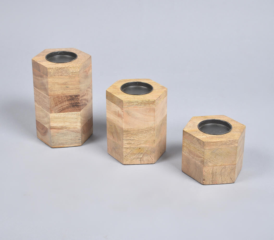 Natural Glow Wooden Candle Holder Set