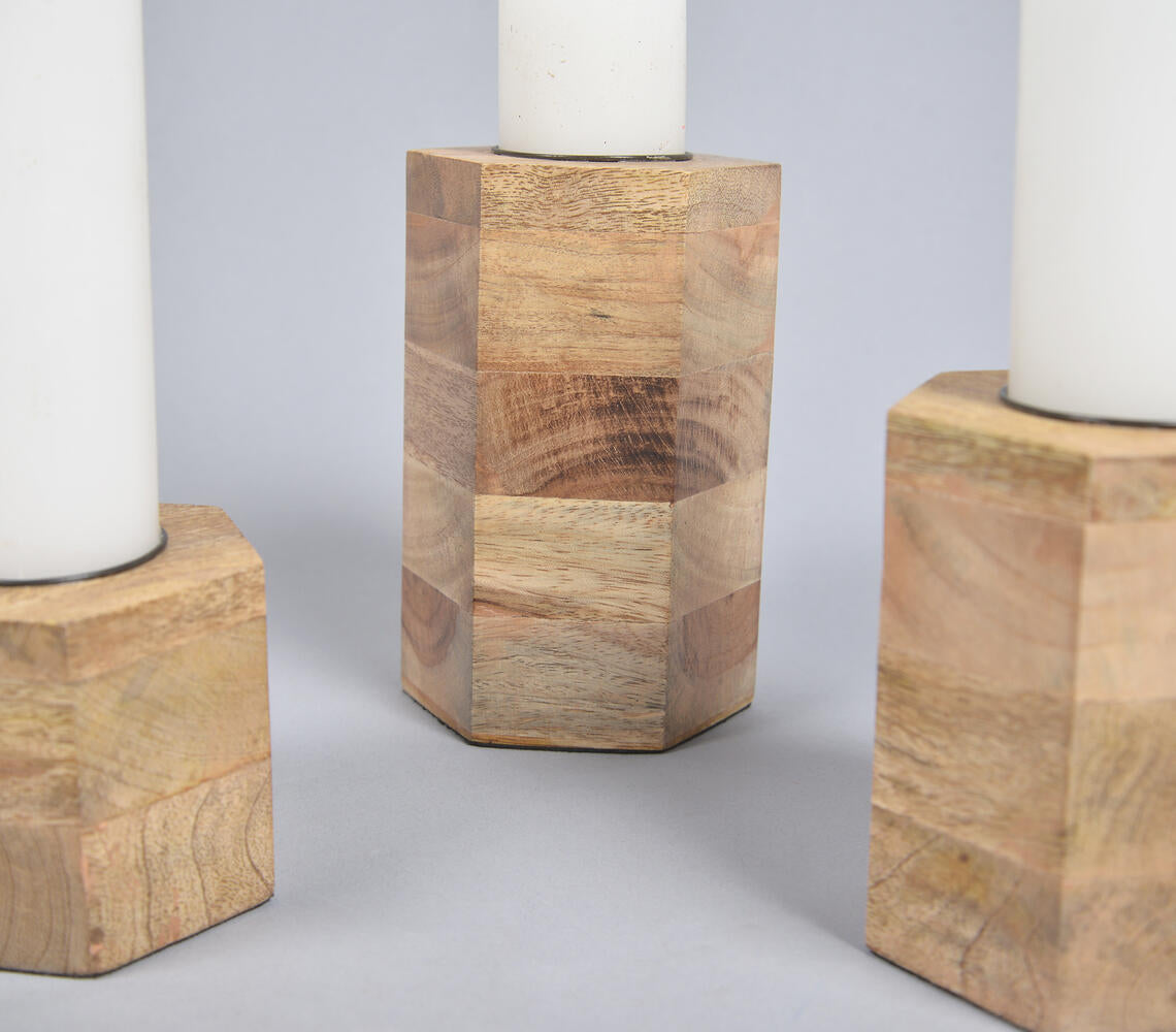 Natural Glow Wooden Candle Holder Set