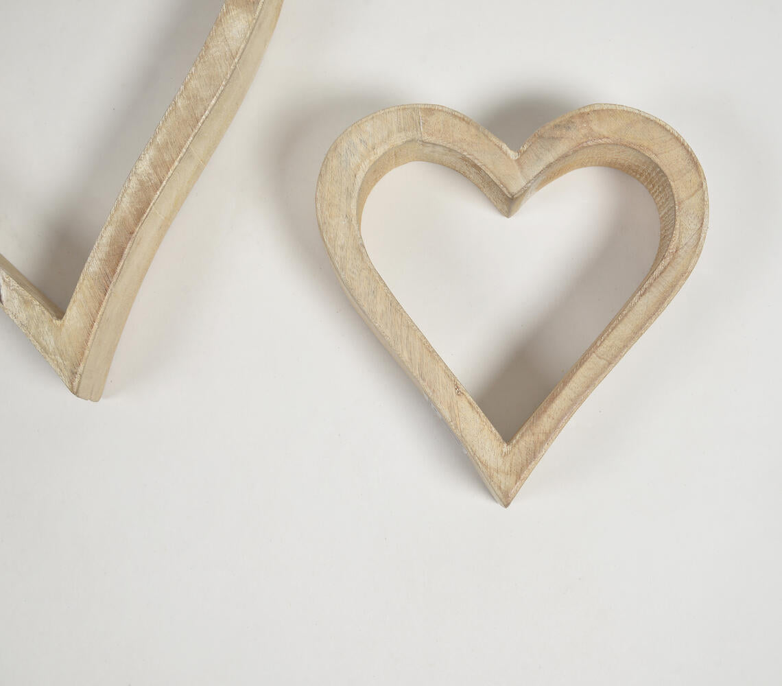 Hand Carved Distressed Wooden Hearts Set