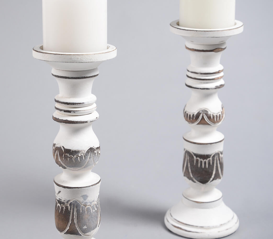 Distress Mango Wood Candle Stands Set