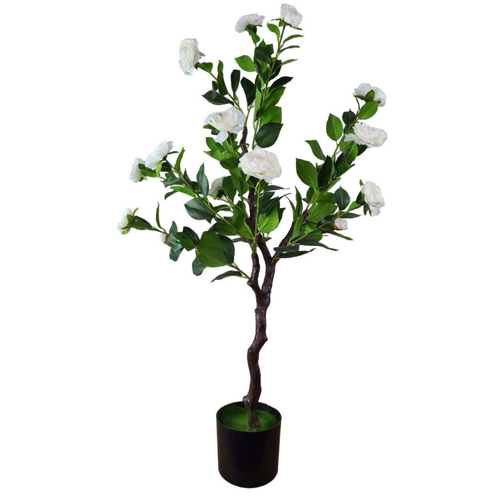 Artificial Flowering Natural White Camellia Tree 100cm