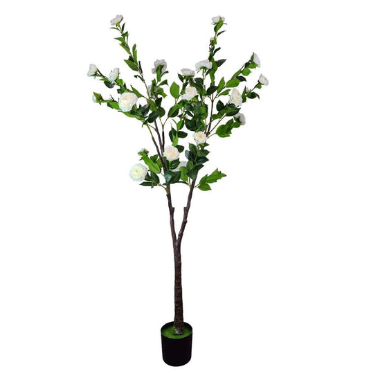 Artificial Flowering Natural White Camellia Tree 180cm