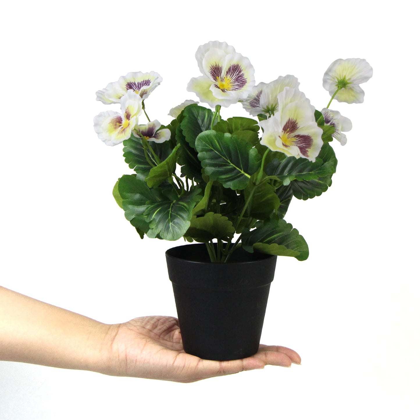 Artificial White Flowering Pansy 25cm