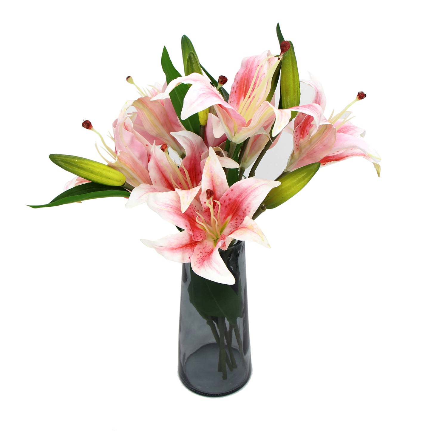 Artificial PinkLily In Glass Vase