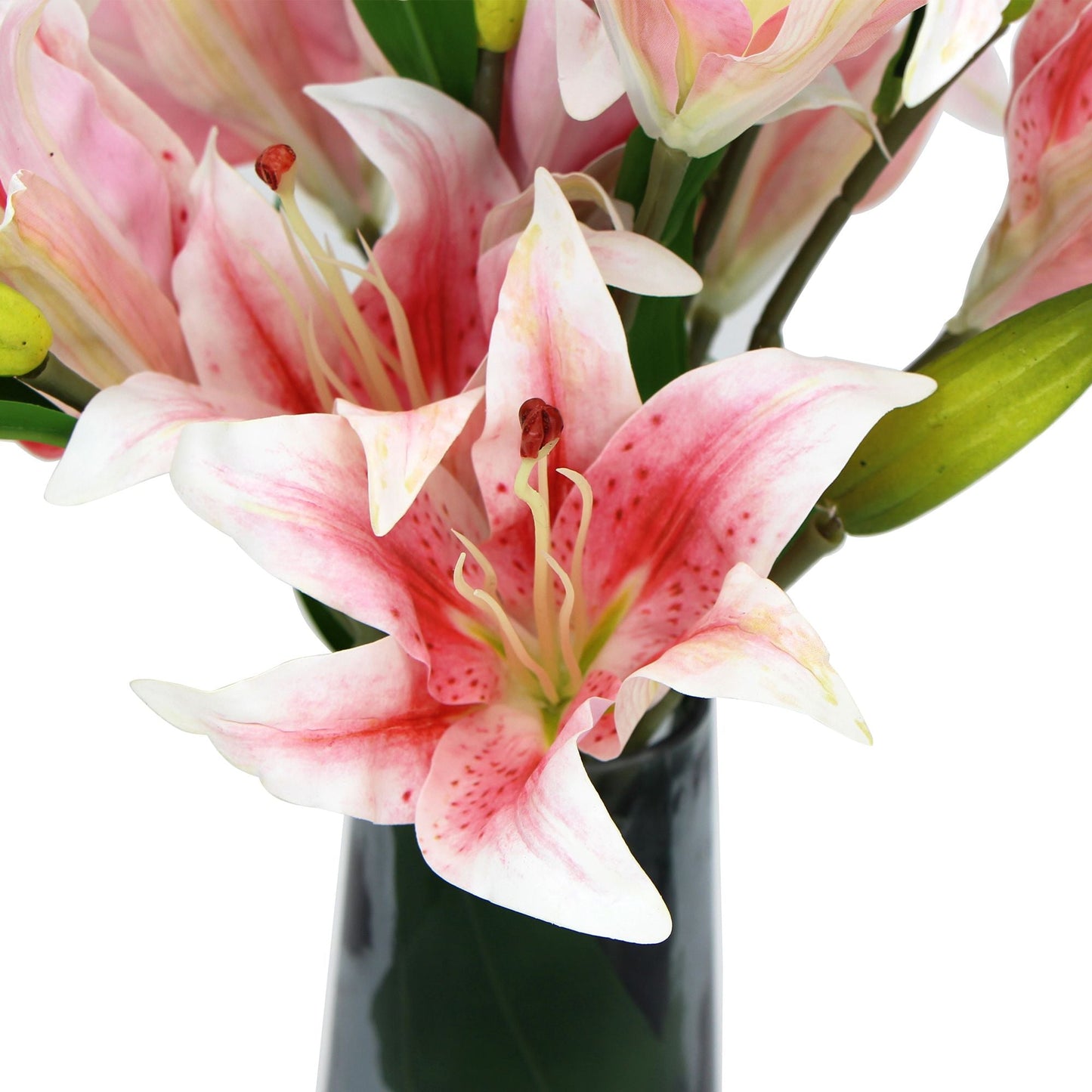 Artificial PinkLily In Glass Vase