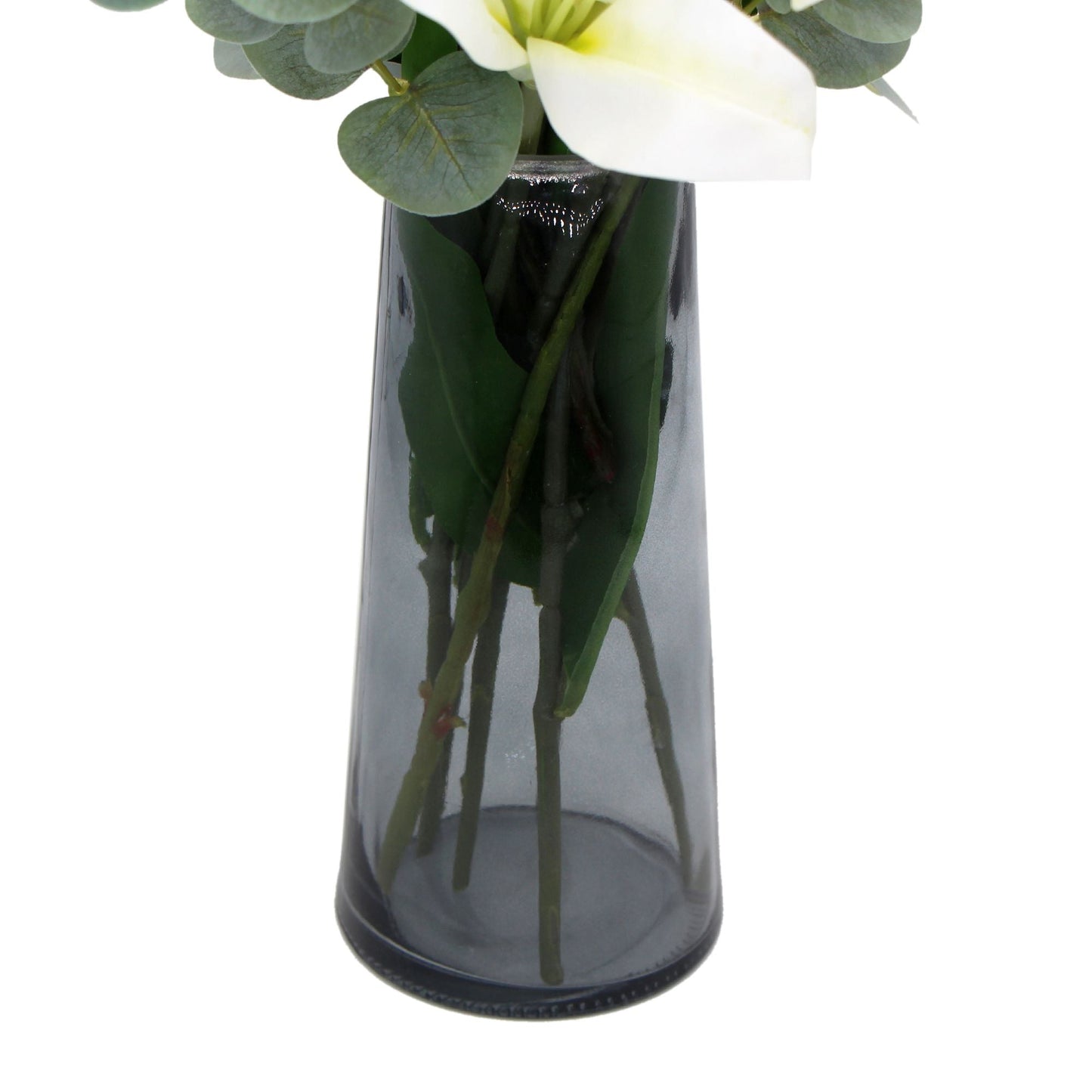 Artificial White Lily In Glass Vase