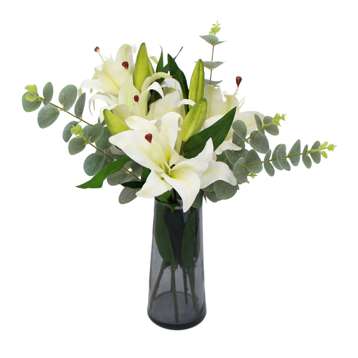 Artificial White Lily In Glass Vase