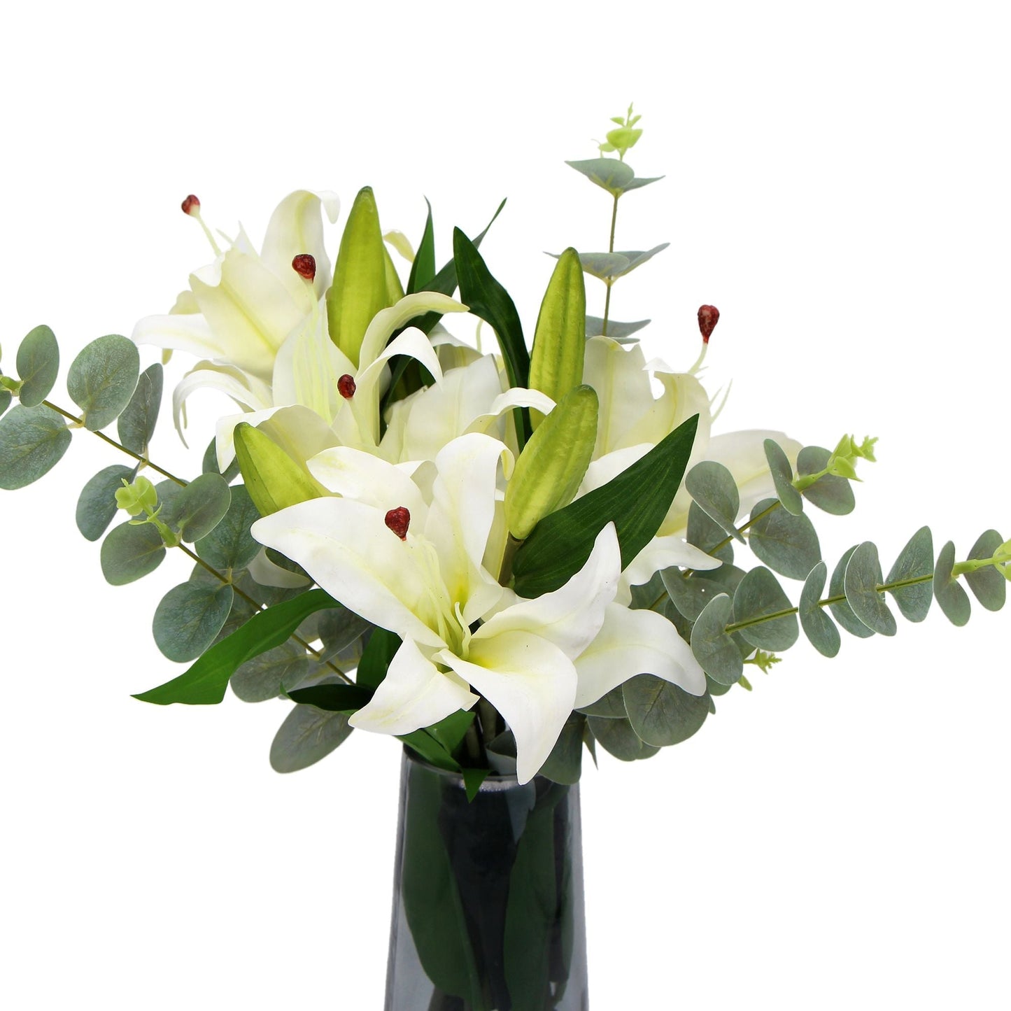 Artificial White Lily In Glass Vase