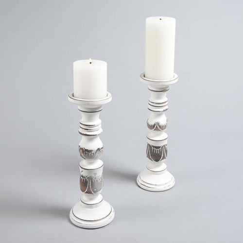 Distress Mango Wood Candle Stands Set