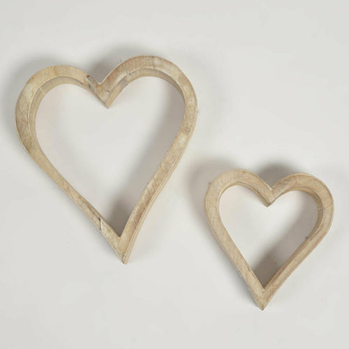 Hand Carved Distressed Wooden Hearts Set