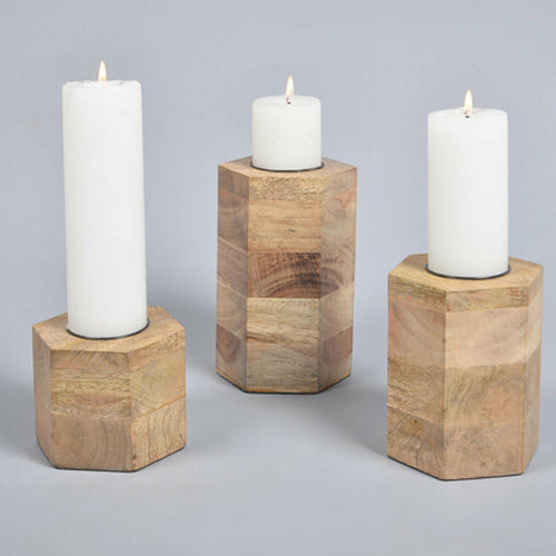 Natural Glow Wooden Candle Holder Set