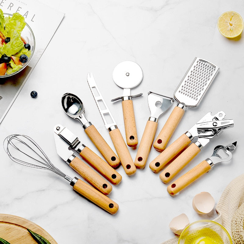 9 Piece Timber & Steel Culinary Essentials Set