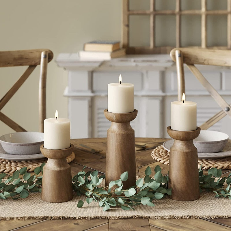 VintageGlow Solid Wood Candle Holder